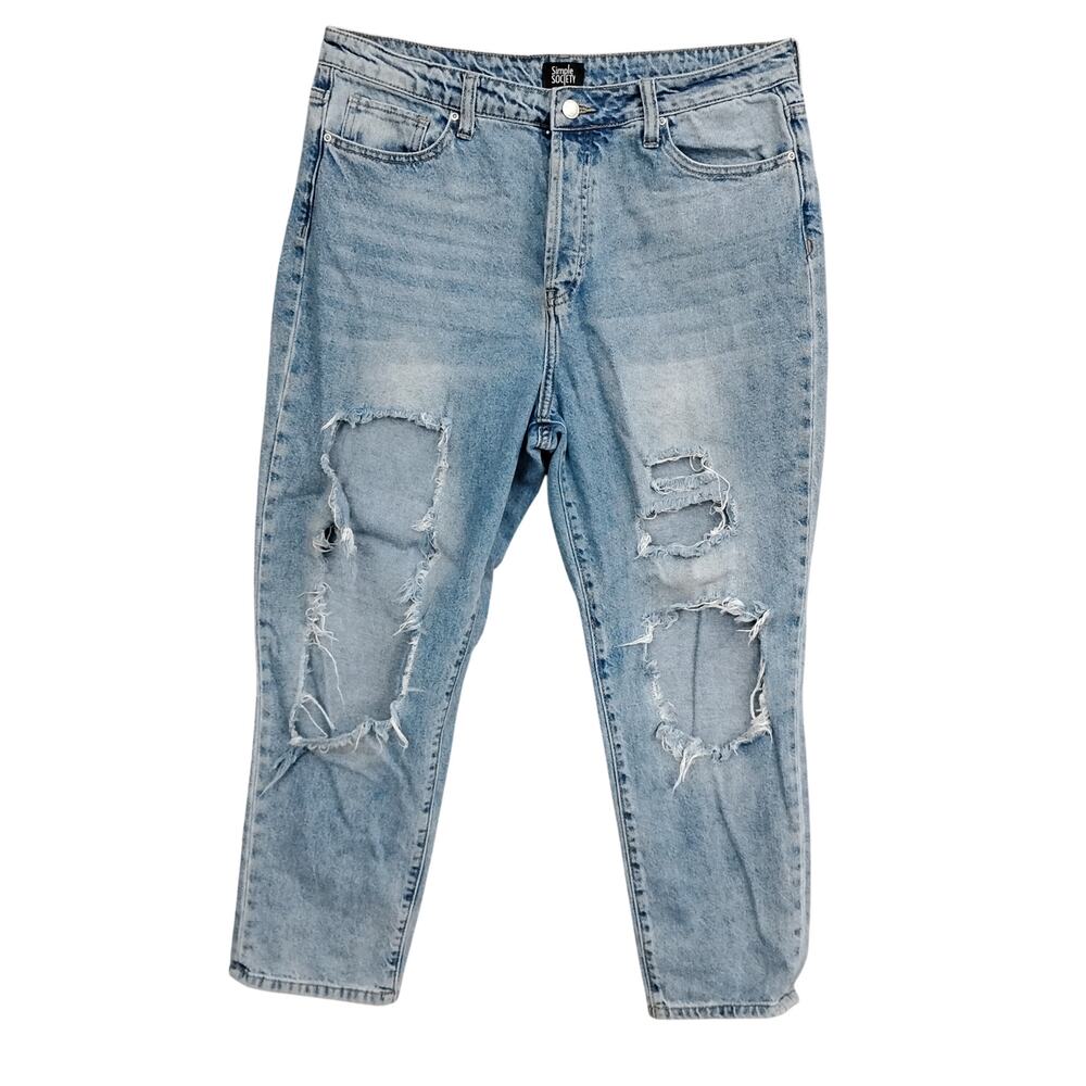 Simple Society Destroyed Jeans Size 13/31 Light Blue Wash Button Fly High Rise